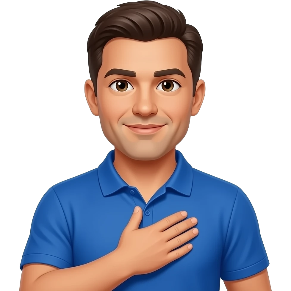 coach in a blue shirt putting his palm to his chest emoji