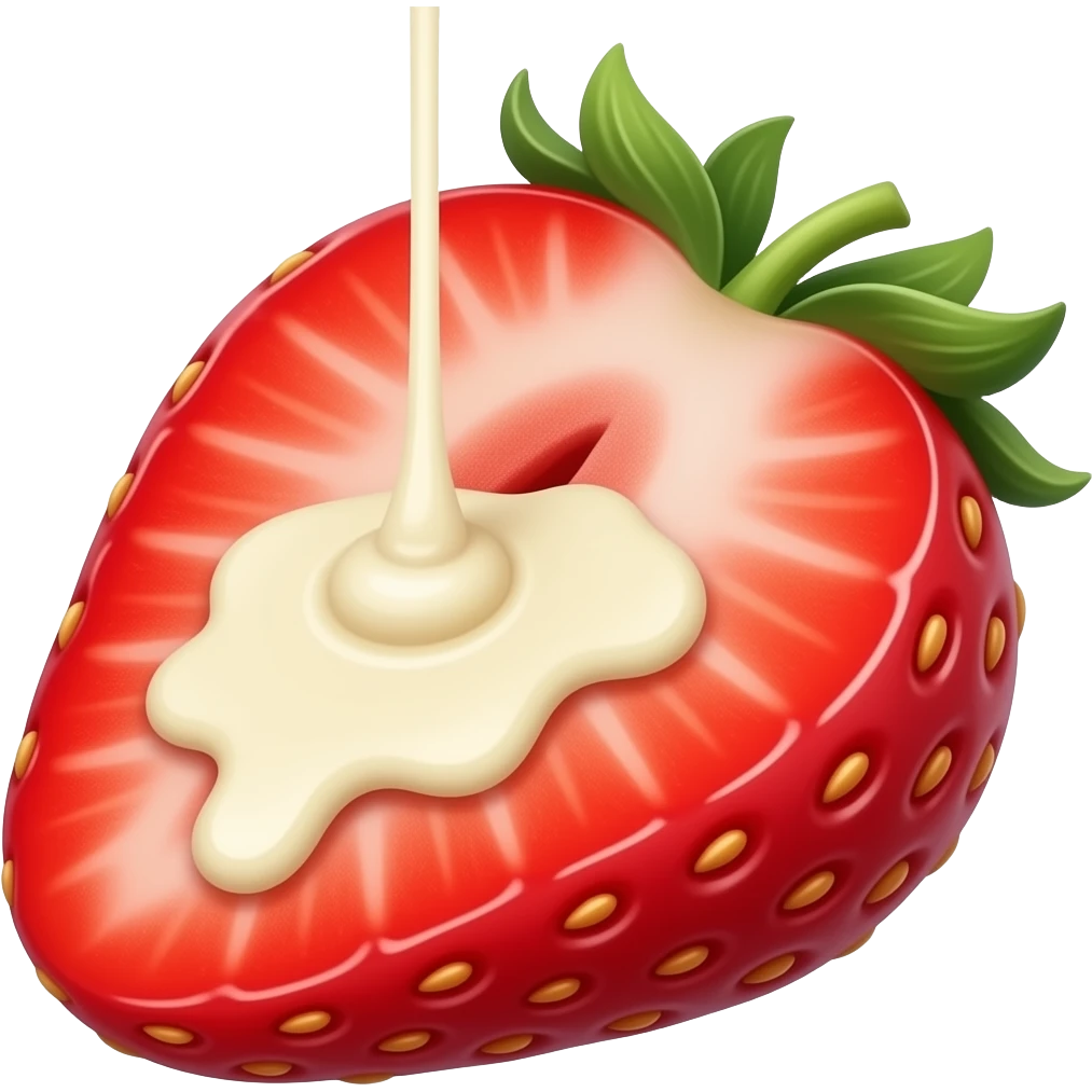 White chocolate dripping from the inside of strawberry slice emoji