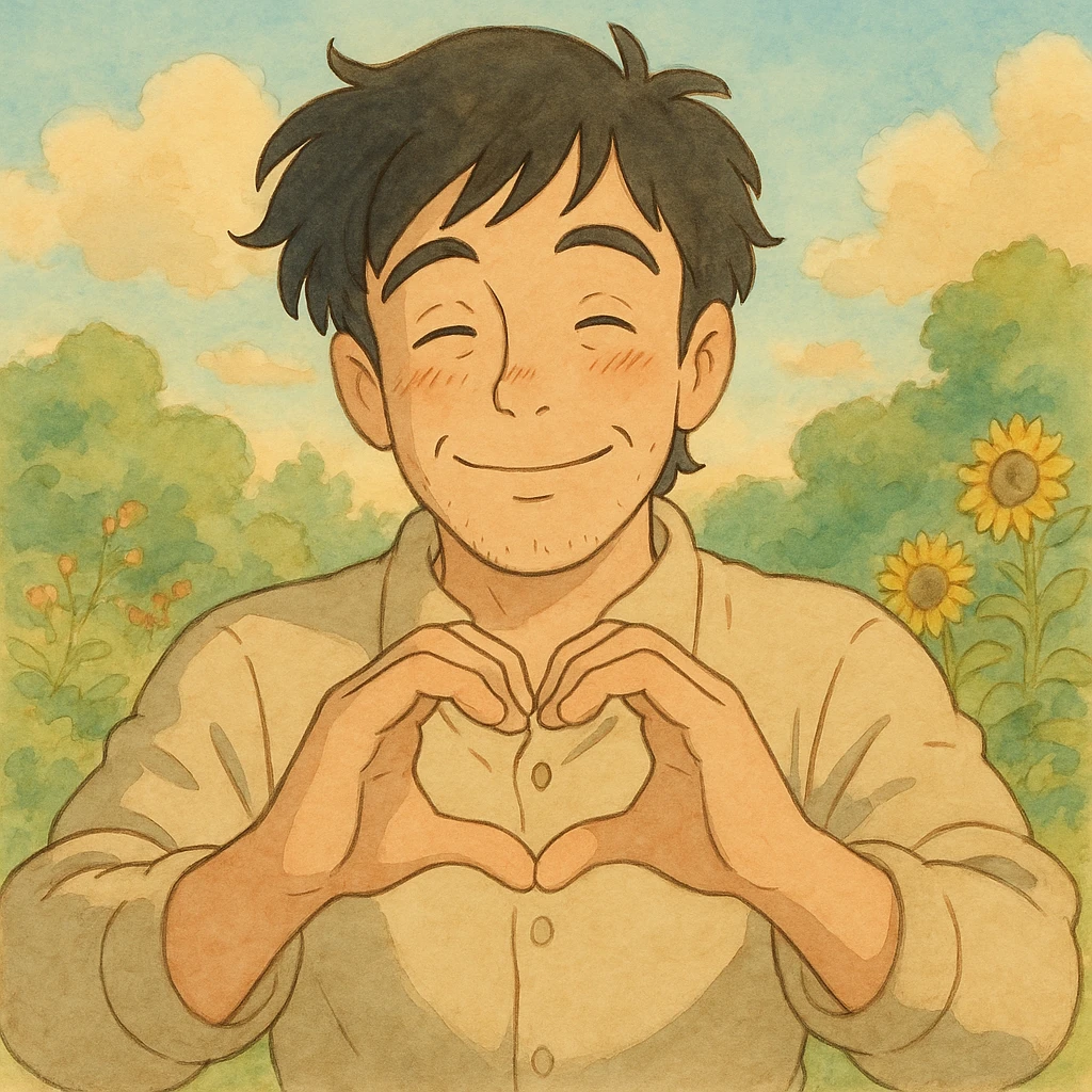A man with heart shaped hands emoji
