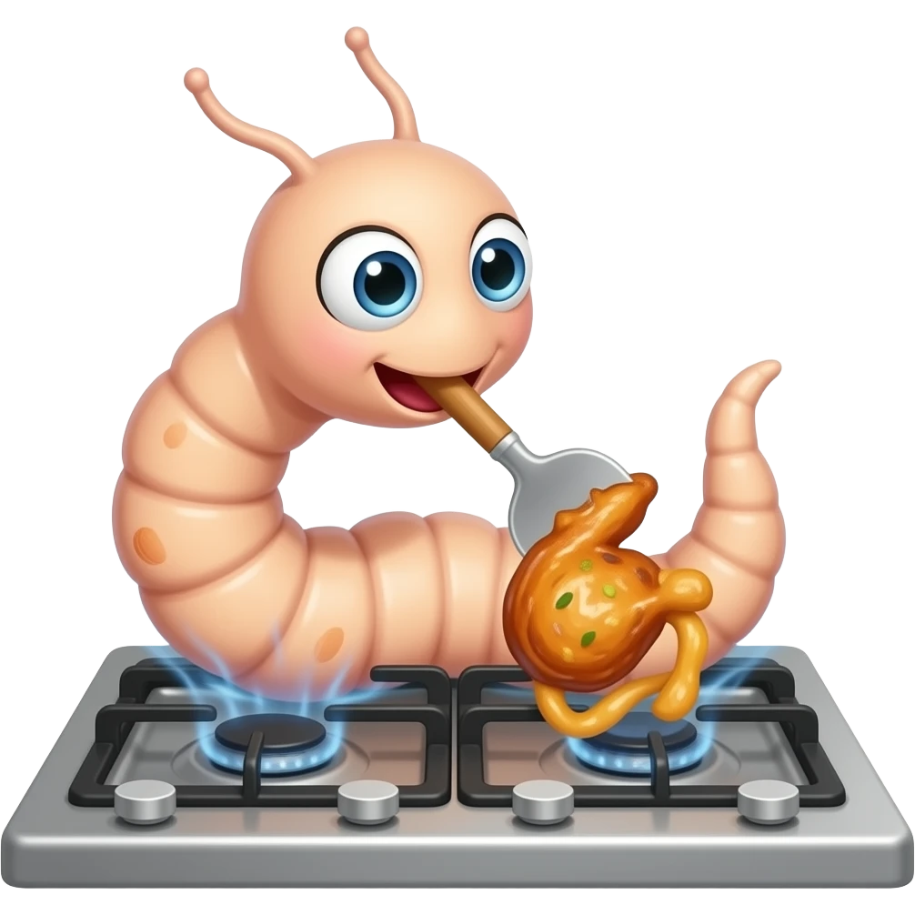 worm cooking food over a stove emoji
