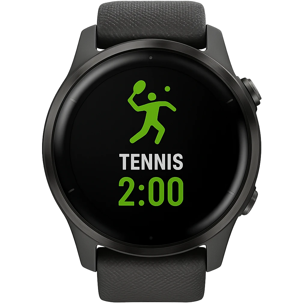 smartwatch con modalità attiva di tennis che segna 2 ore di tennis, REALISTICA 4K emoji