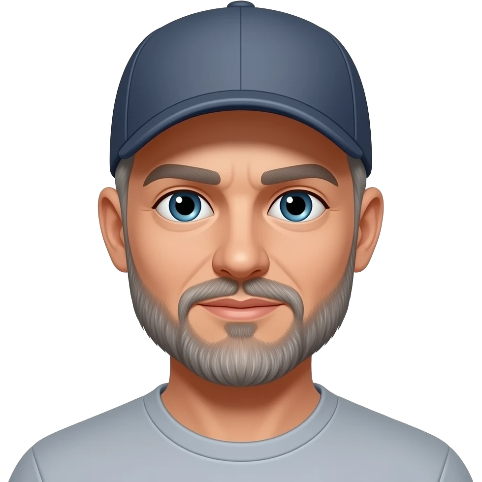 White maile short grey hair and baseball cap and beard hat on emoji