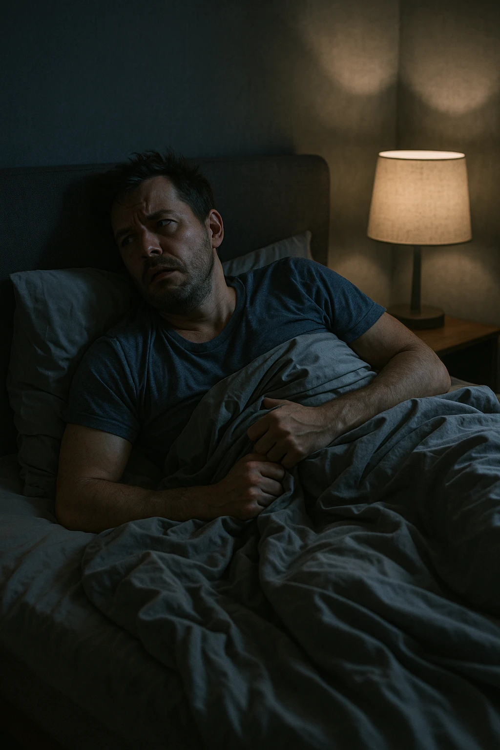 uomo insonnia, si agita durante la notte emoji
