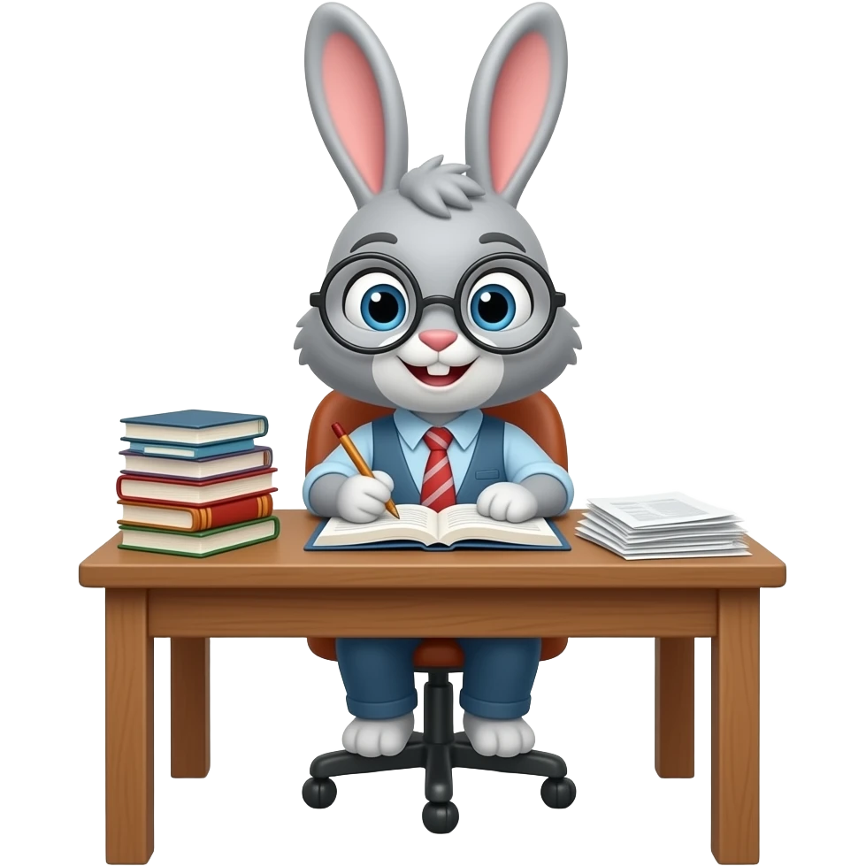 15. grey Bunny studies at bunny’s desk. 🐰 emoji