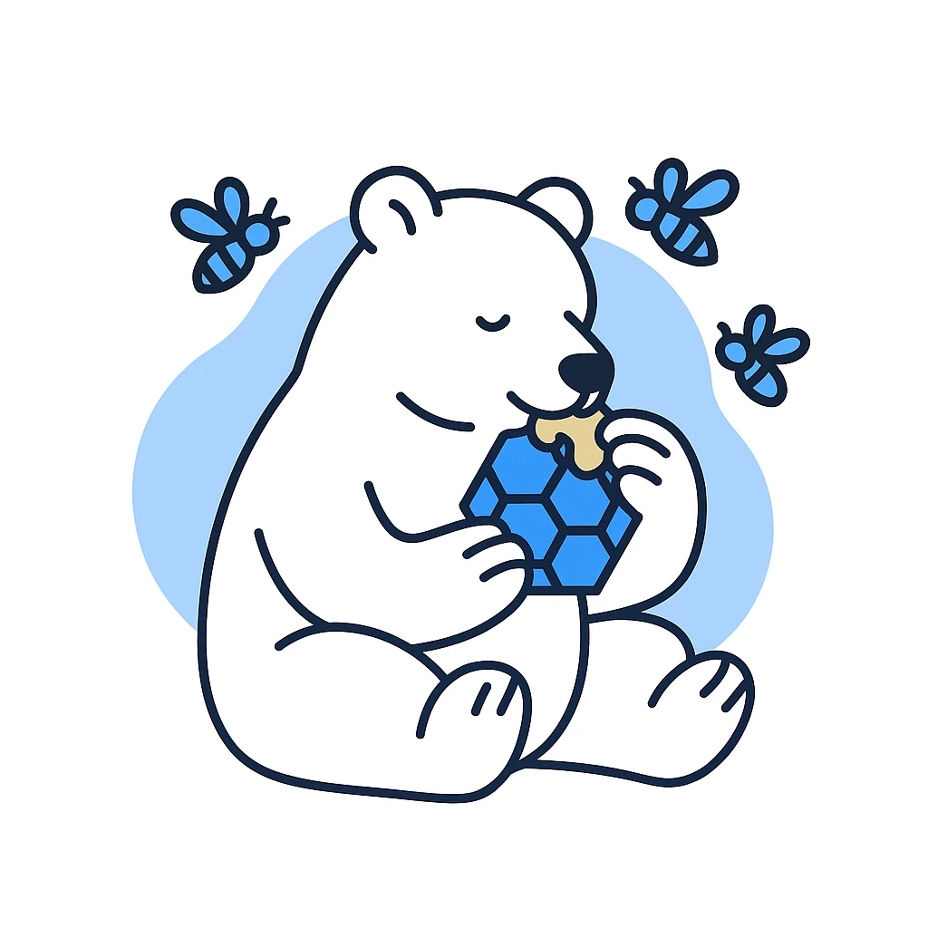 bear eating honeycomb with bees flying around emoji