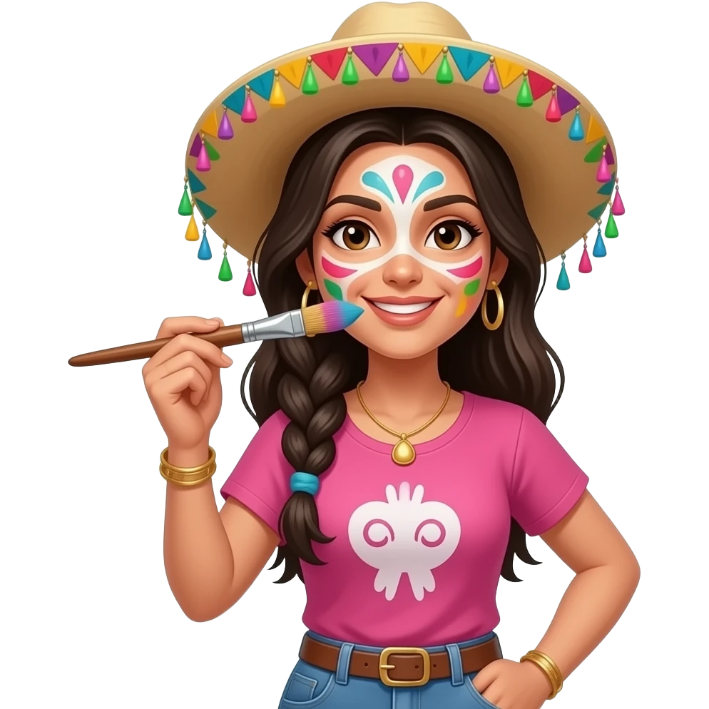 mexican baddie painting her face with paint brush, emoji