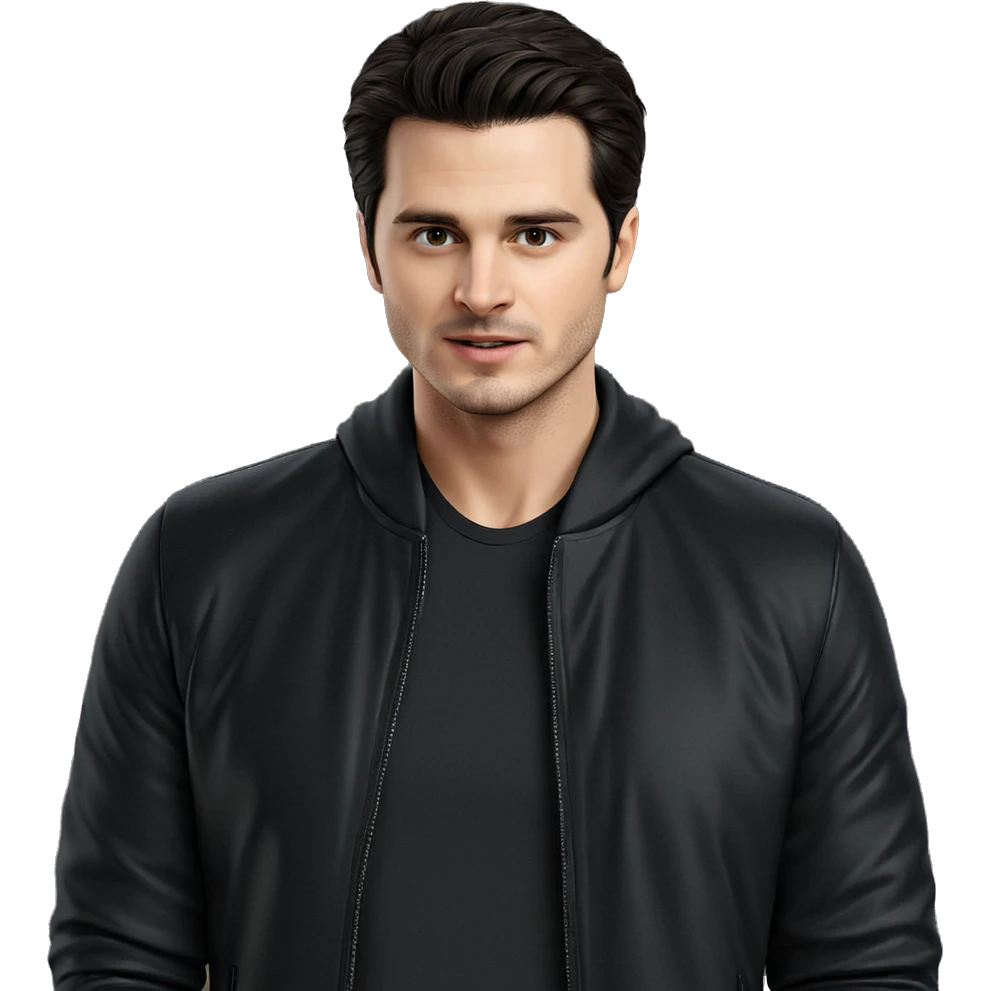 focused gaze in black jacket emoji