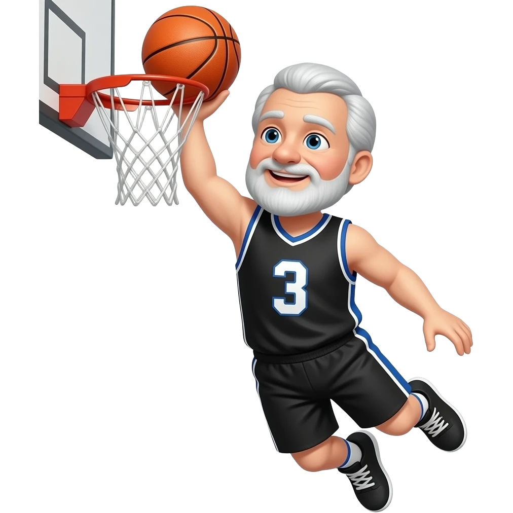 Black with with a number 3 jersey grandpa dunking basketball  emoji