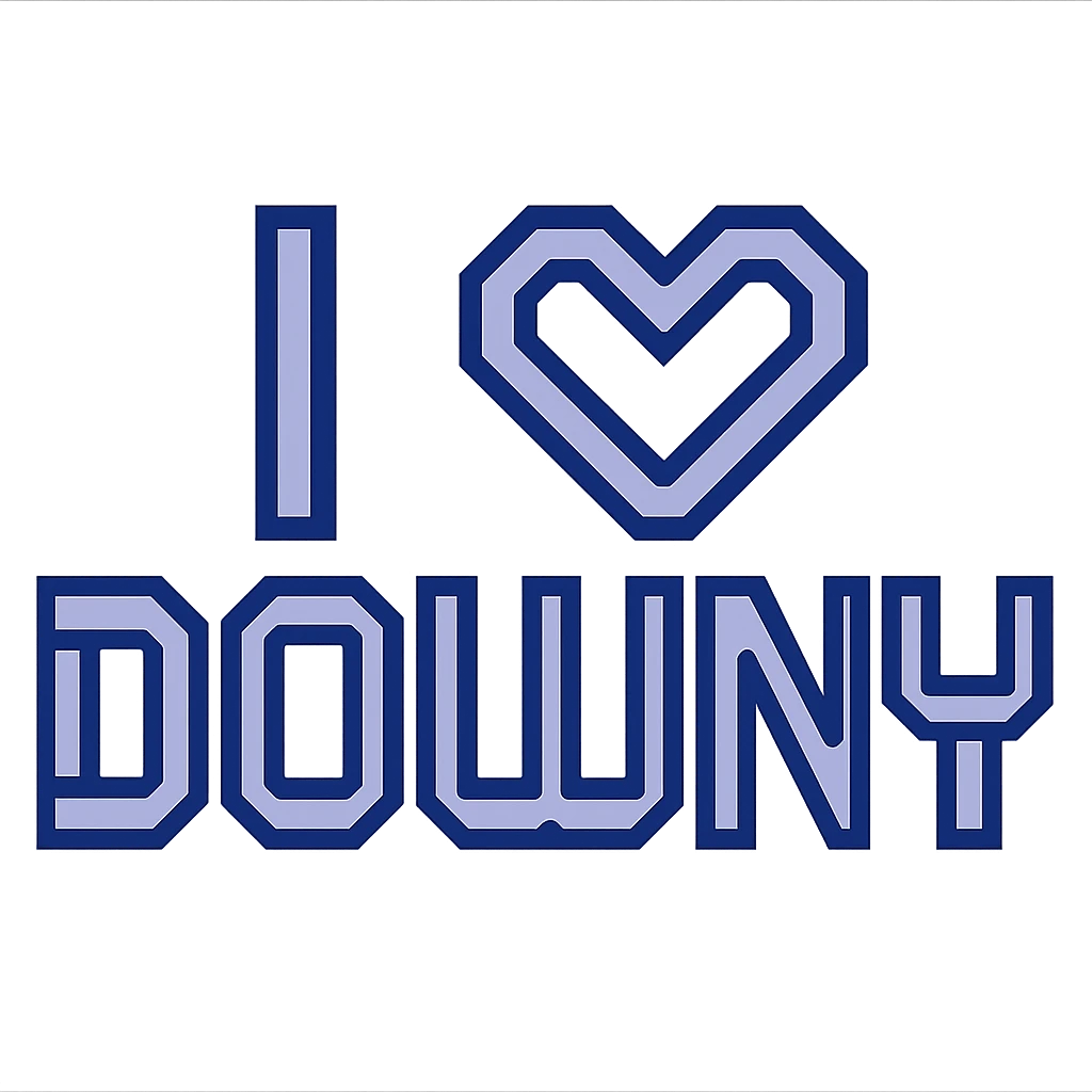 the phrase 'I ❤️ DOWNY' in a tech-inspired, futuristic style, suitable for a logo emoji