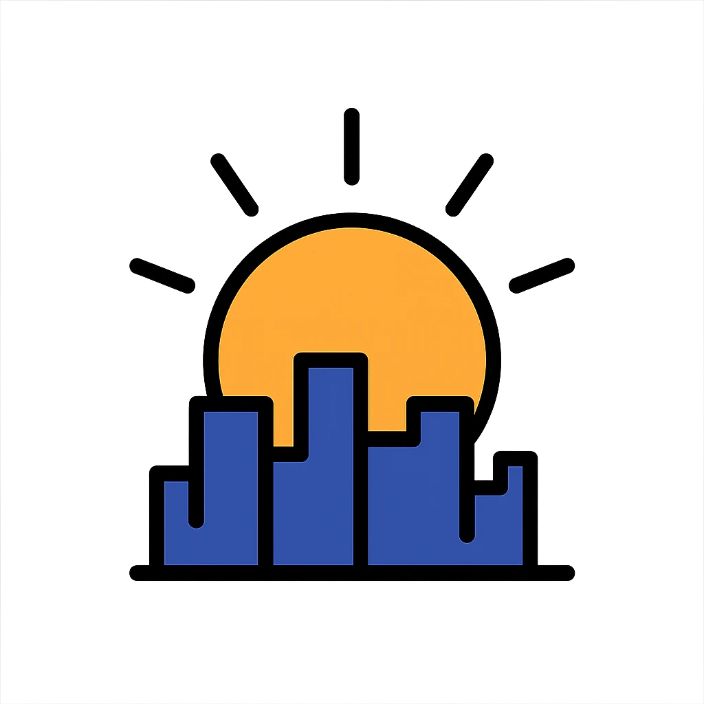 sunset emoji with a city skyline, clean lines emoji