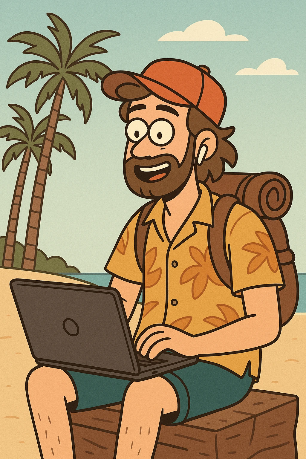 a freelancer with a digital nomad vibe, tropical background emoji