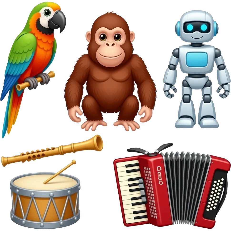 🦜🦧🤖🪊🥁🪗 musical instruments fun emoji