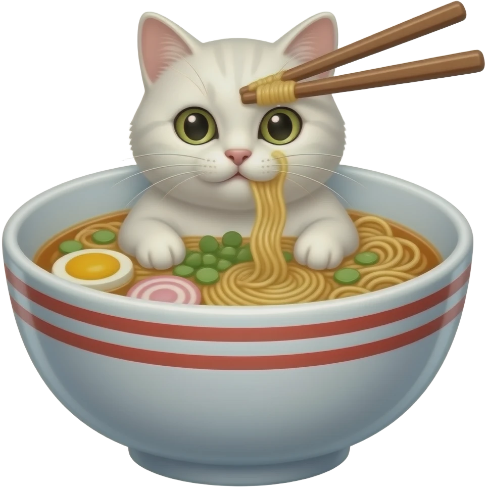 white cat in ramen emoji