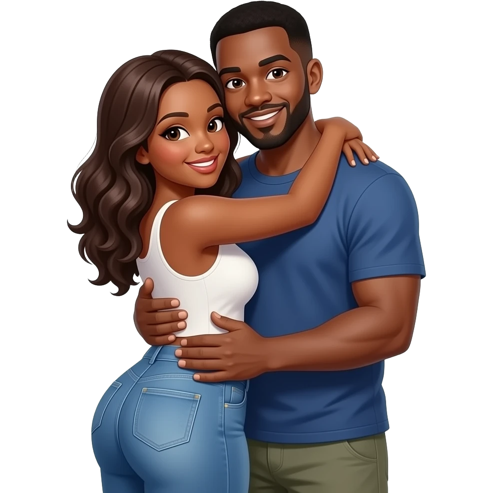 A black couple hugging each other woman is  light-skinned girl with a big butt being grabbed by a taller black man emoji