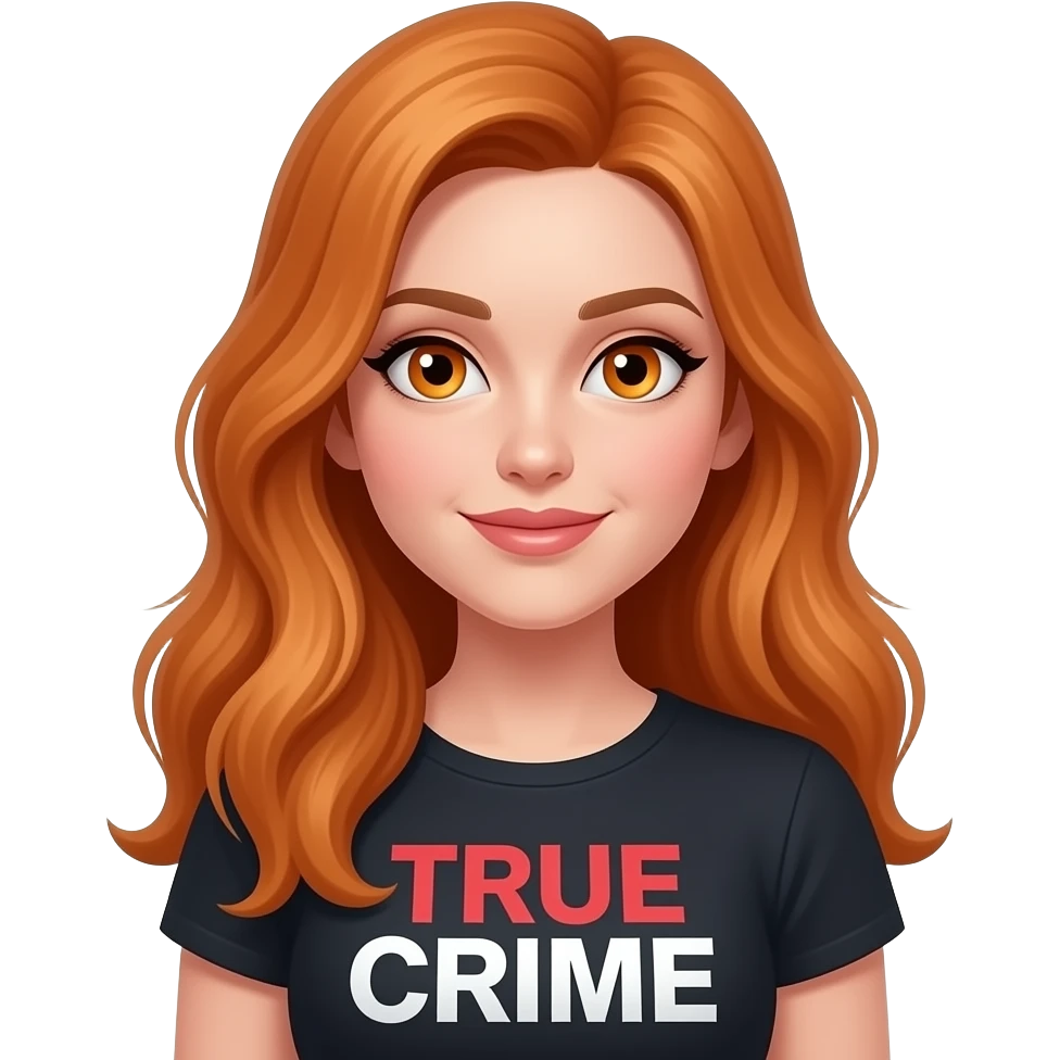 sexy girl with long ginger hair and ginger eyes a top with TRUE CRIME written on it emoji