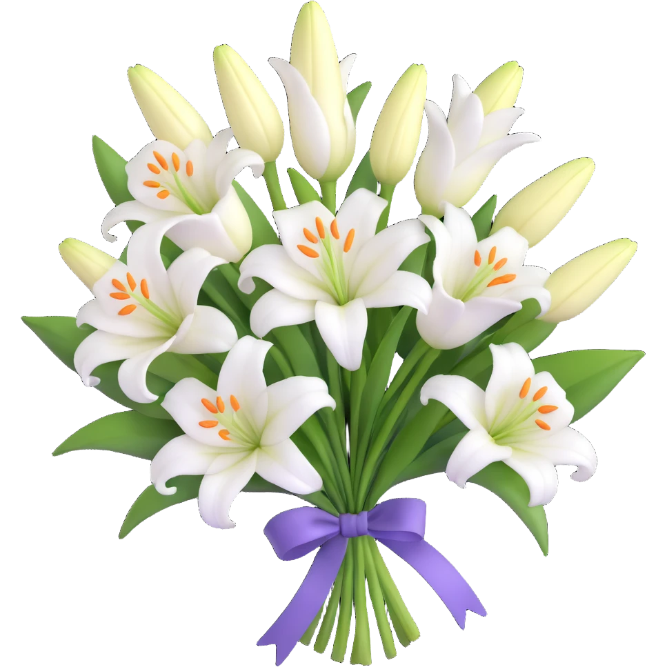 elegant bouquet of white lilies with ribbon emoji