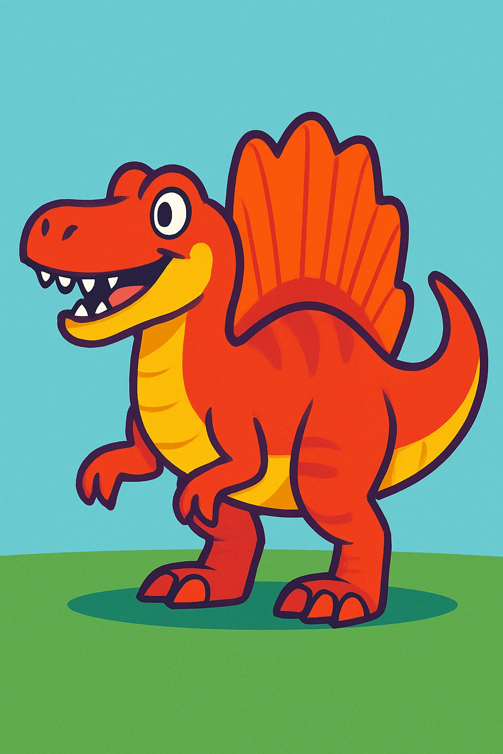 cartoon style spinosaurus, bright colors, friendly expression, simple background emoji