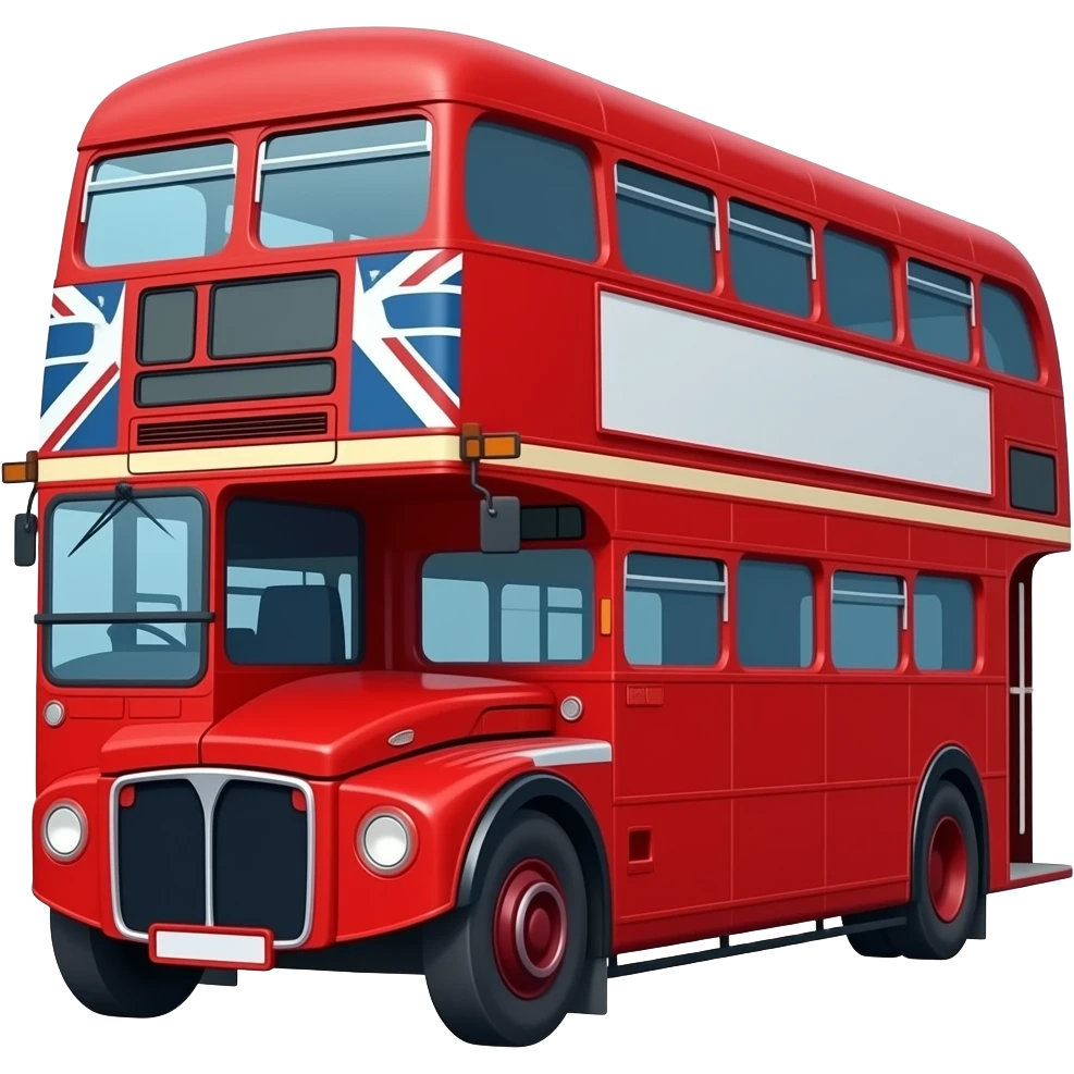Classic London double-decker bus in rich red with blue and white accents emoji
