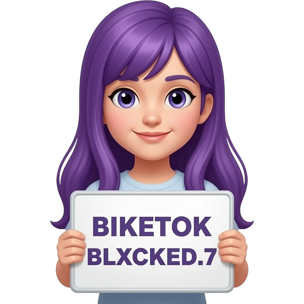 girl with long purple hair with a BIKETOK BLXCKED.7 sign emoji
