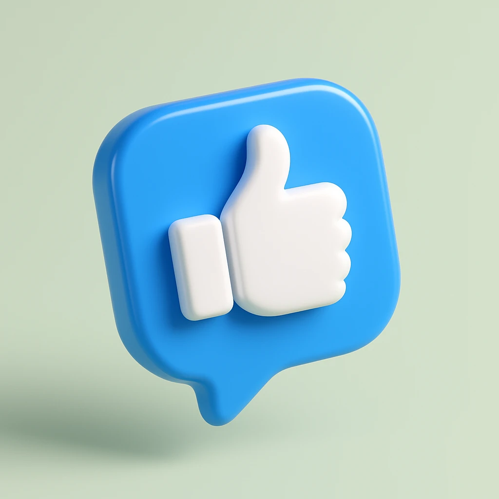 Change the background to a soft green, keep the 3D thumbs up like icon, white thumb on bright blue speech bubble, modern social media style, floating, high gloss, minimal design, centered, 3D Blue style. emoji