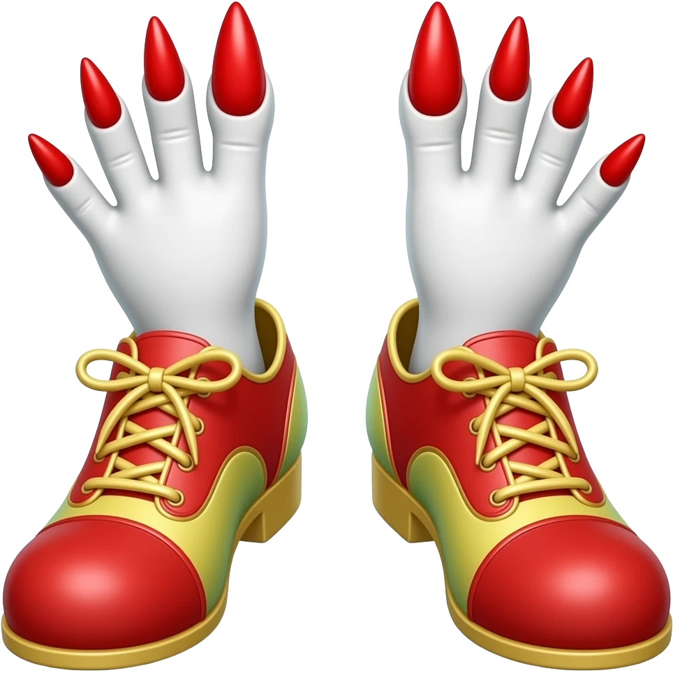 White feet with red long toenails sticking  out of clown shoes emoji