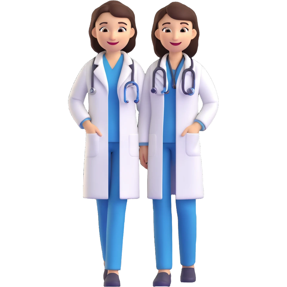 female doctor, 3D emoji style, smiling, white coat, stethoscope emoji