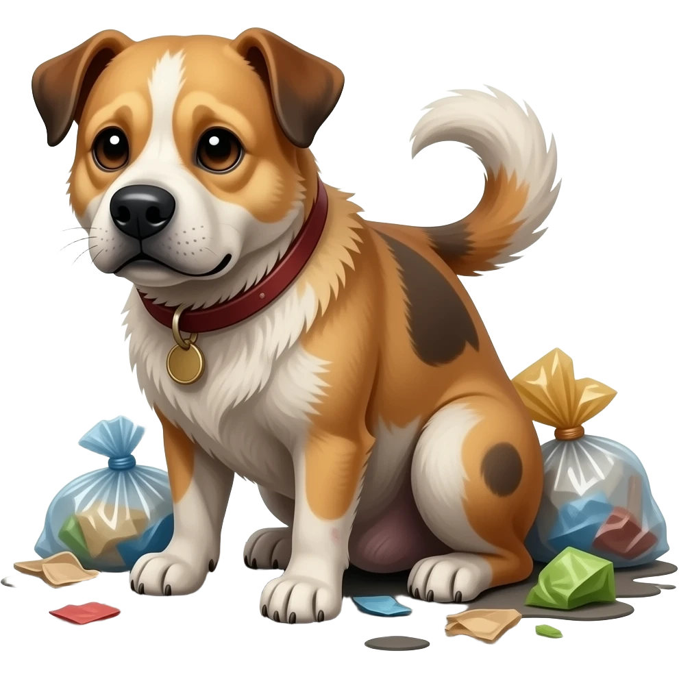 Cachorro de rua mendigo sujo fedido com lixo emoji