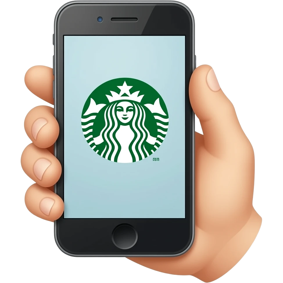 Please create a hand holding a phone with the starbucks app open emoji