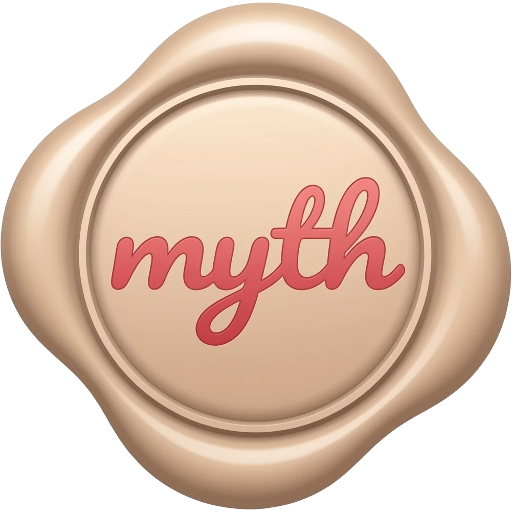 minimalistic line art wax seal with the word ‘myth’ in red sticker, elegant thin strokes, pastel tones, clean vector design, no background, modern aesthetic, 8k emoji