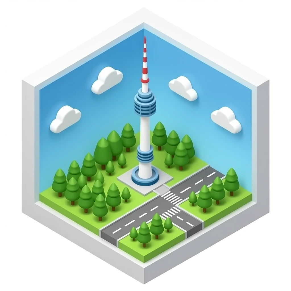 seoul tower 3d isometric miniature emoji