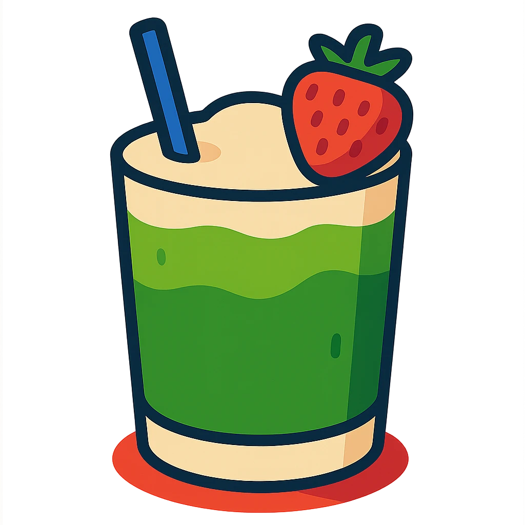 vibrant and fun matcha latte with strawberry garnish emoji
