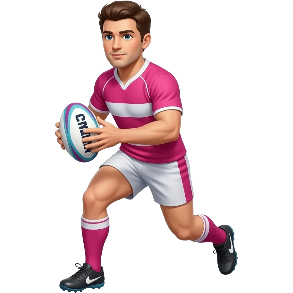 male rugby player wearing pink playing rugby emoji
