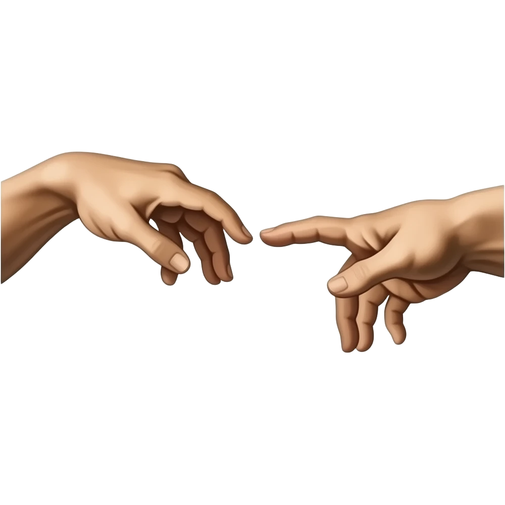 synthwave  - the touch of the fingers of two palms as in Michelangelo's painting in the Sistine Chapel, but mechanically constructed emoji