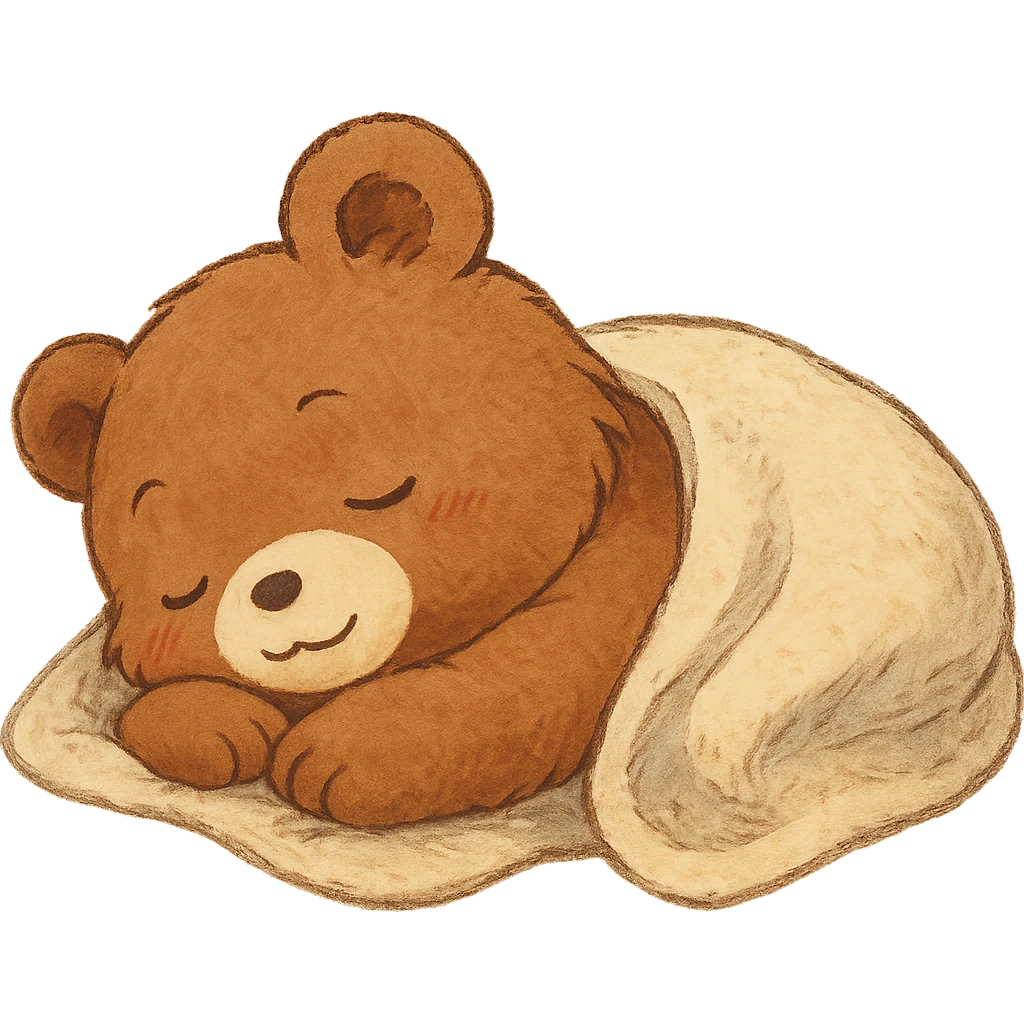Add a cozy blanket to the anime style cute bear sleeping, keep the background transparent emoji