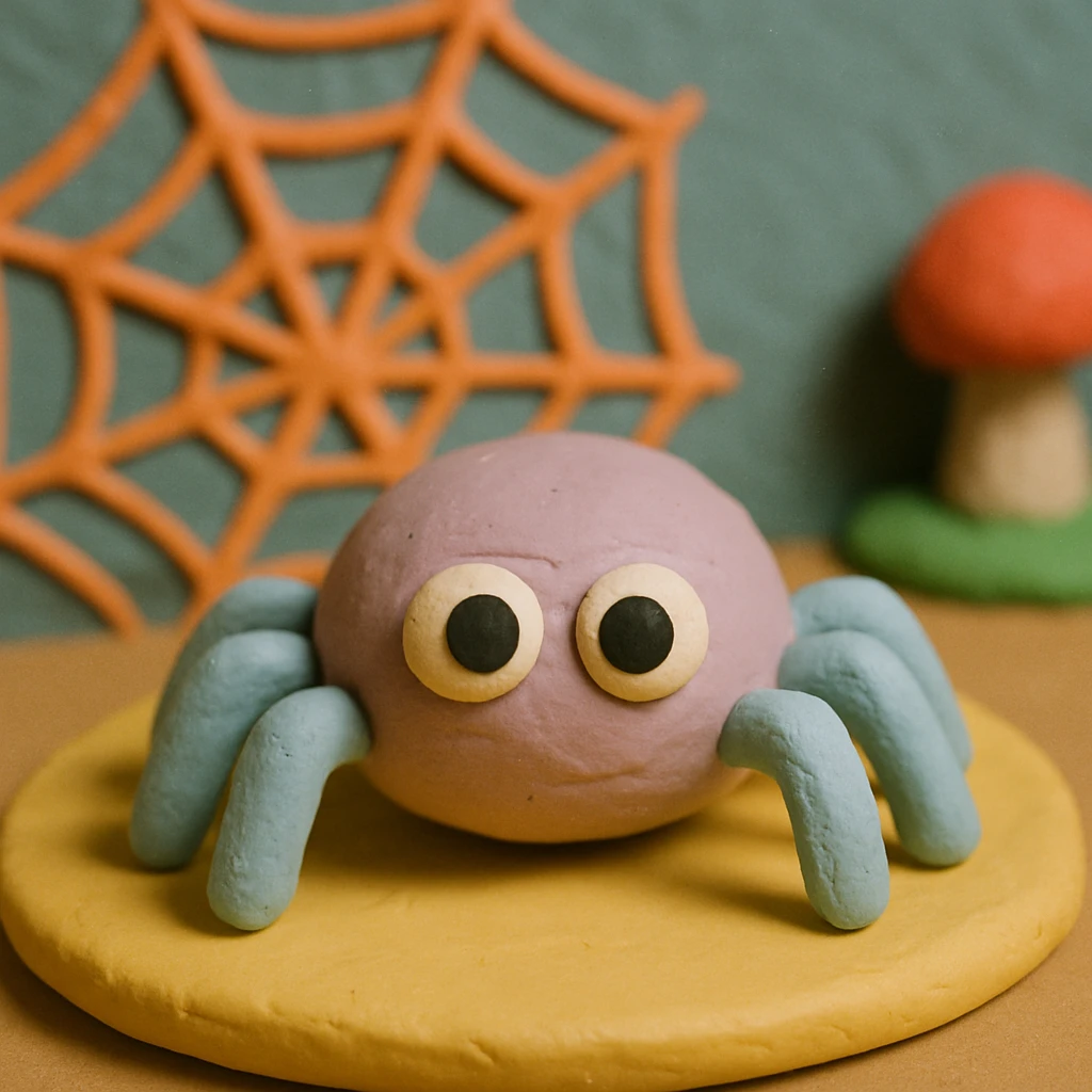 cute spider, claymation style, matte plasticine with visible fingerprints emoji