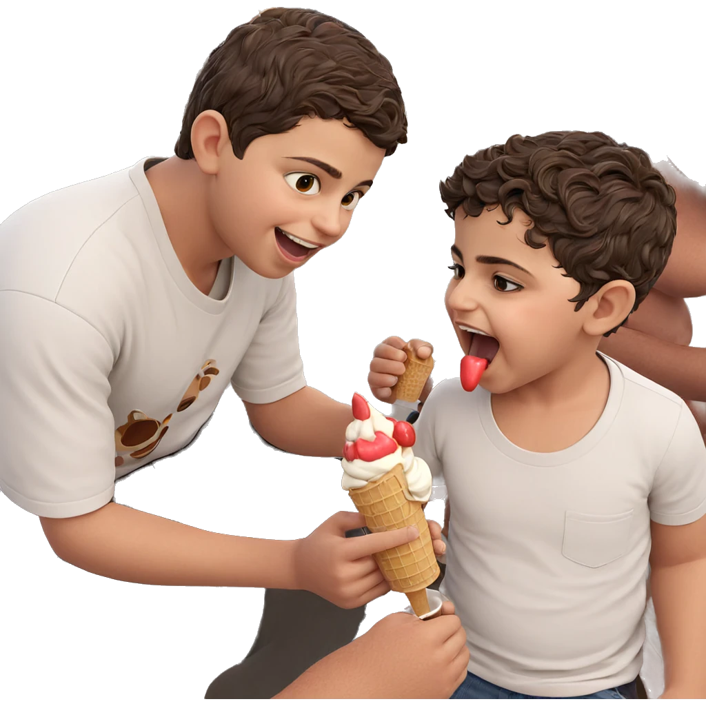 happy boys enjoying ice cream emoji