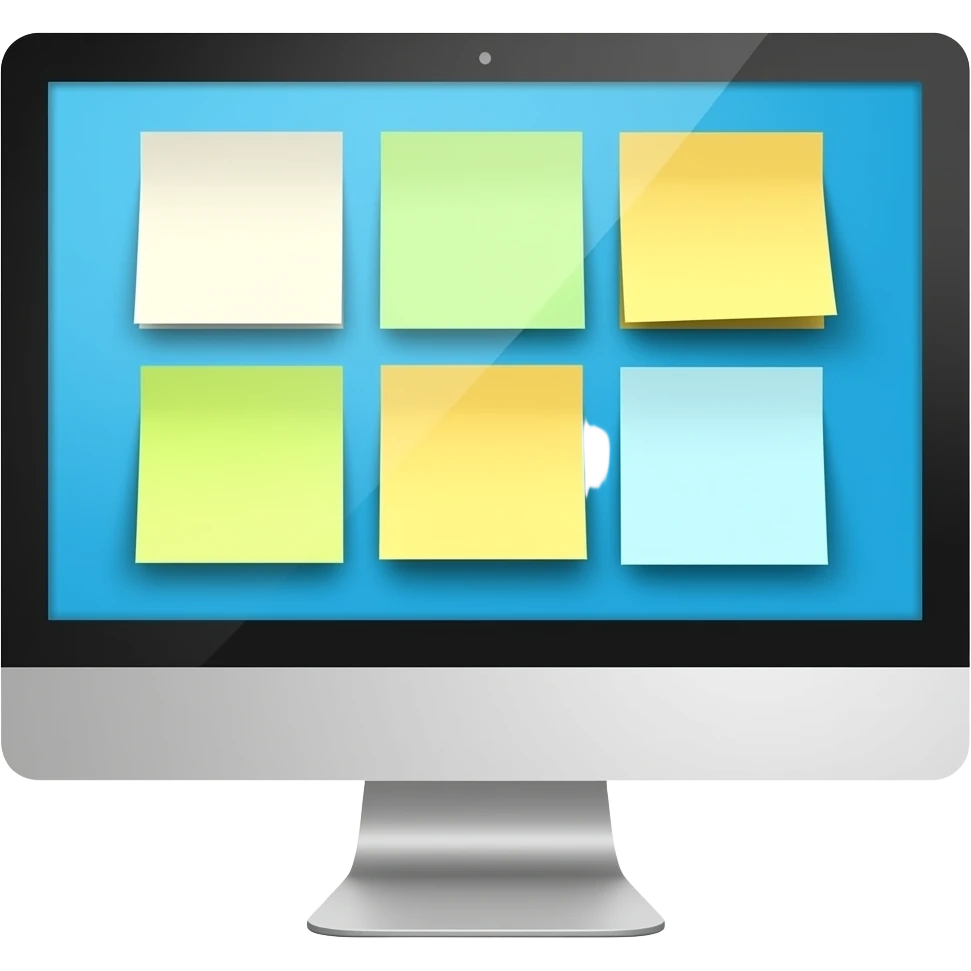 a white computer set up with 5 sticky notes on it emoji