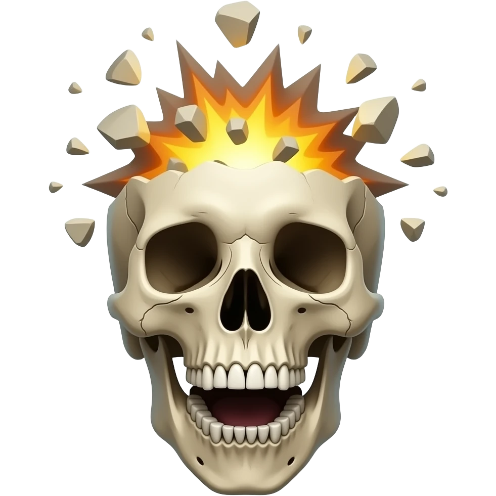 Crâne avec le haut exploser avec les debris et avec la bouche grande ouverte qui regarde la caméra emoji