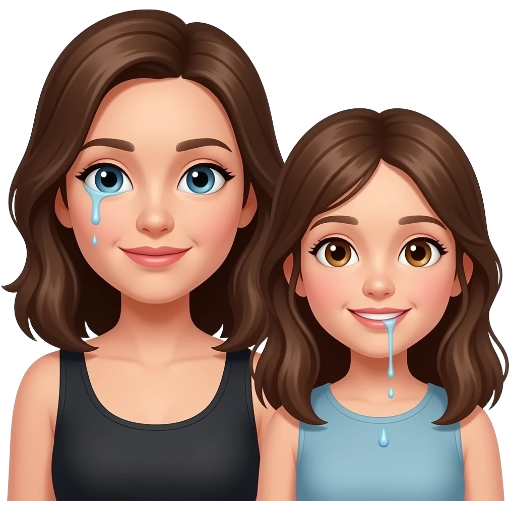 MOther and teen daughter, cum dripping from mothers face and mouth emoji