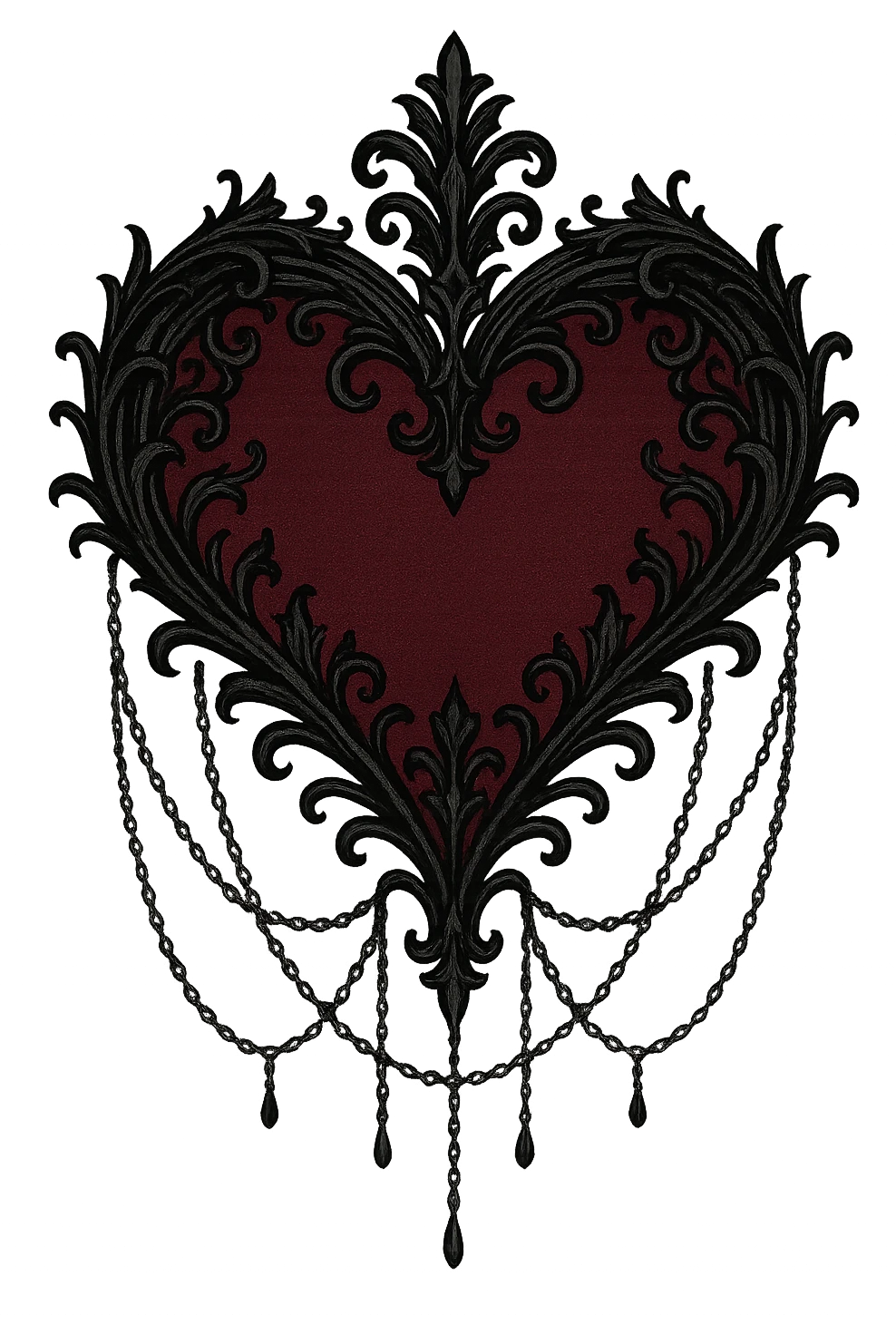 goth heart, black and crimson, delicate chains, Victorian influence, no background emoji