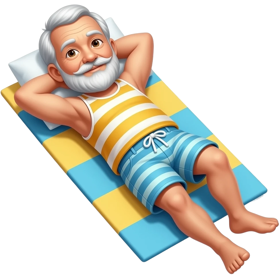 Elderly man lying down in beach clothes emoji