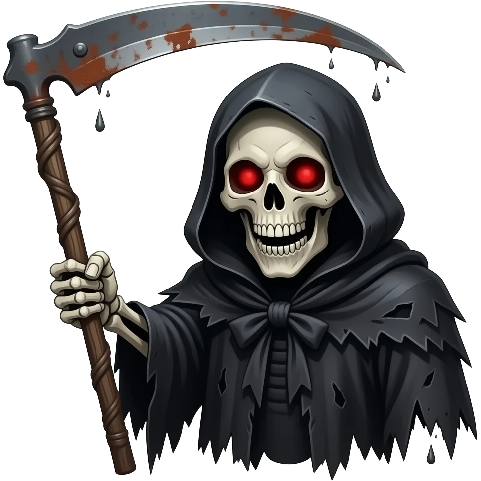 grim reaper portrait expressing Near Death, with a transparent background emoji