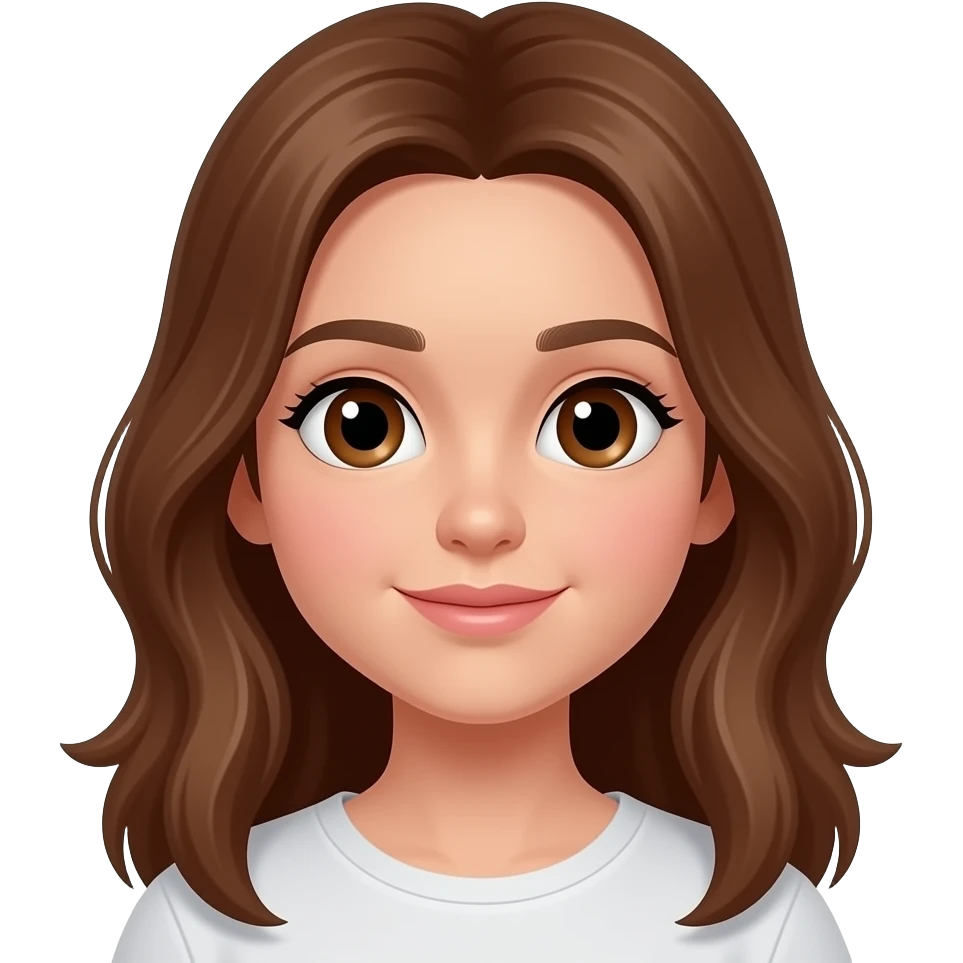 una chica  guapa con los ojos grandes marrones i el pelo avellana largo de 13 anyos emoji