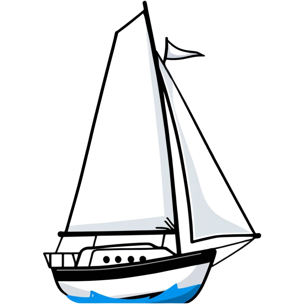 sailboat with visible rudder and white sails emoji
