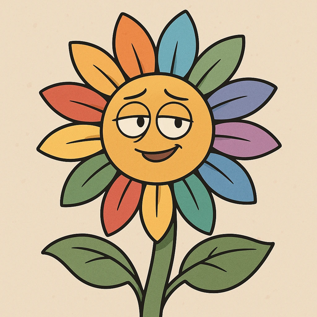 sunflower with multicolored petals, cartoon style emoji