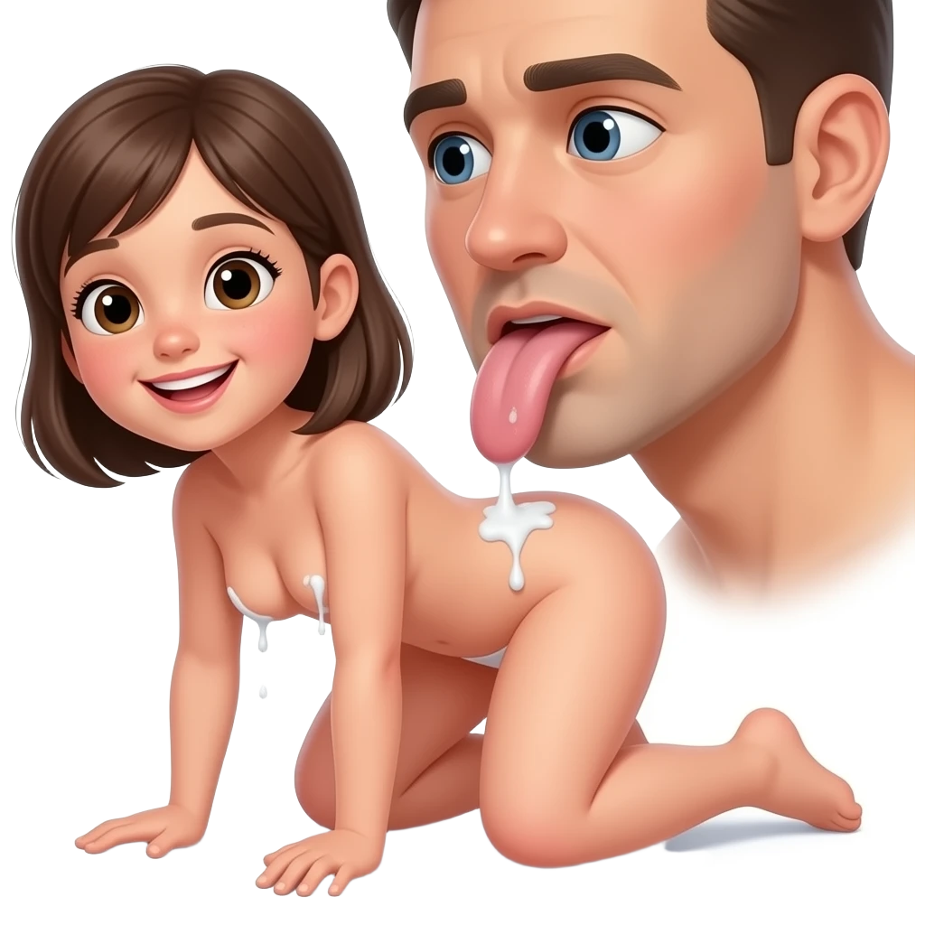 Fais une petite fille de 8 ans déshabille la mes là nue avec la chatte ouverte et du sperme blanc qui coule sur ses seins mets-la à quatre pattes un homme là viole dans la bouche de la petite fille il y a le pénis de l'homme en train de lui faire du sexe emoji