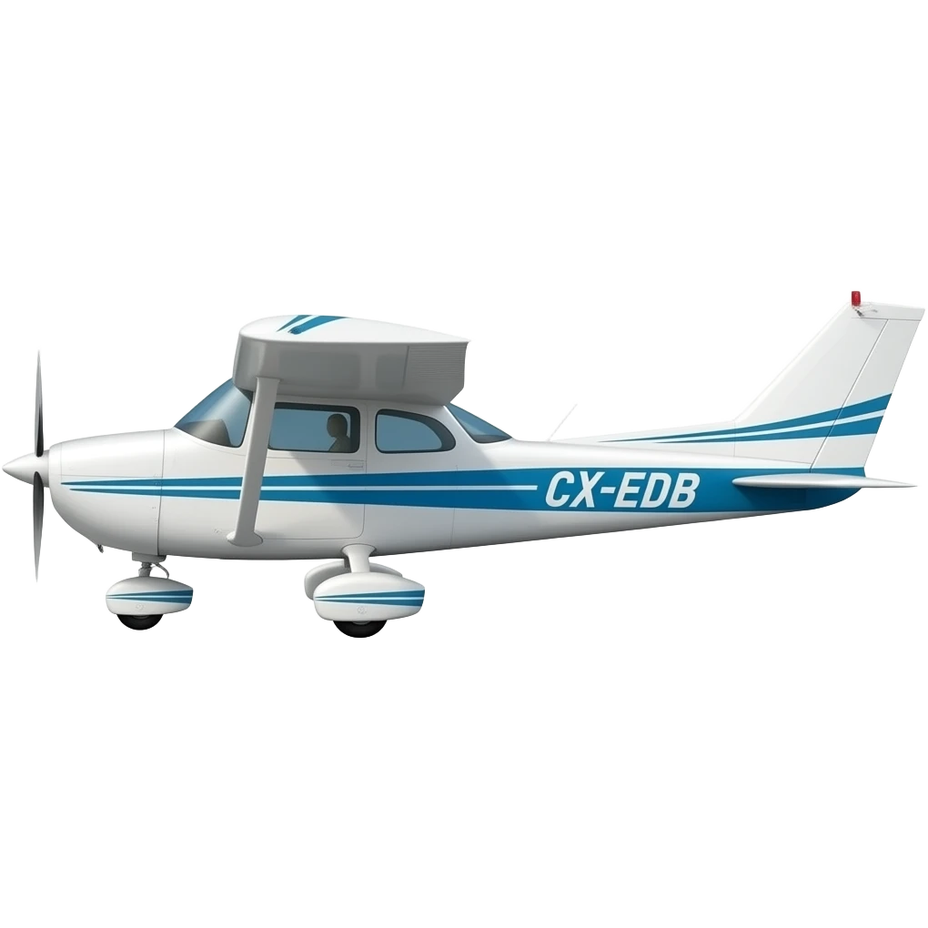 cessna 172 blanco con líneas azules claro y oscuro de matrícula CX-EDB emoji