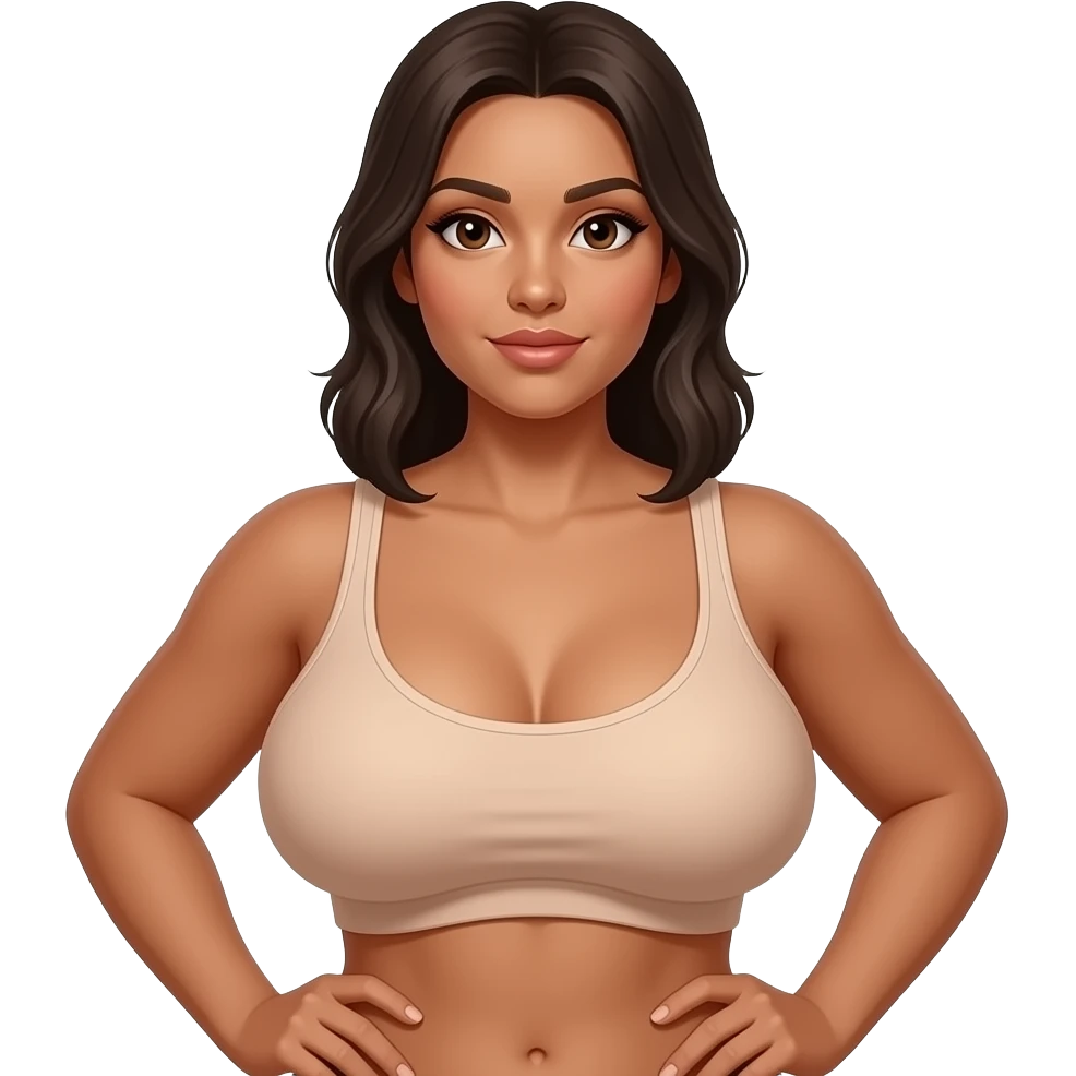 hard strong womans abs, tan skin, nude, naked emoji