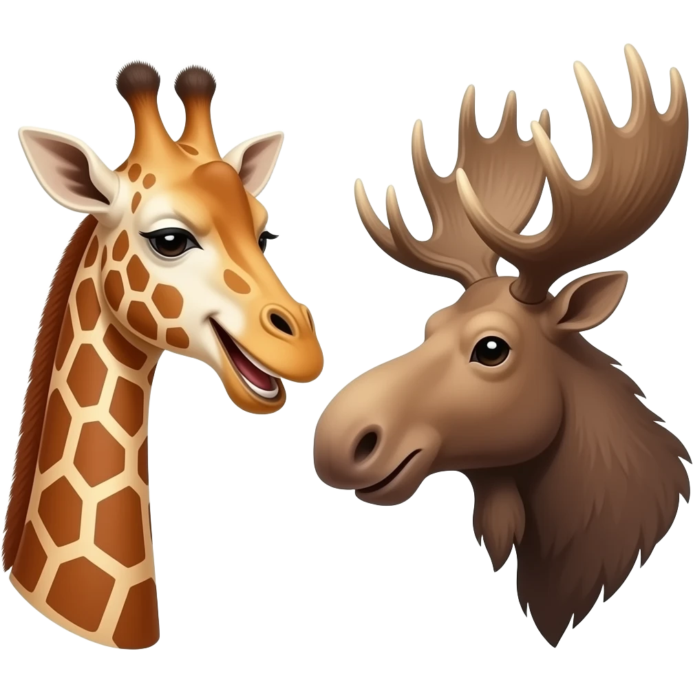 Einfacher Giraffenkopf lachen und Elchkopf lachen und schauen sich an emoji