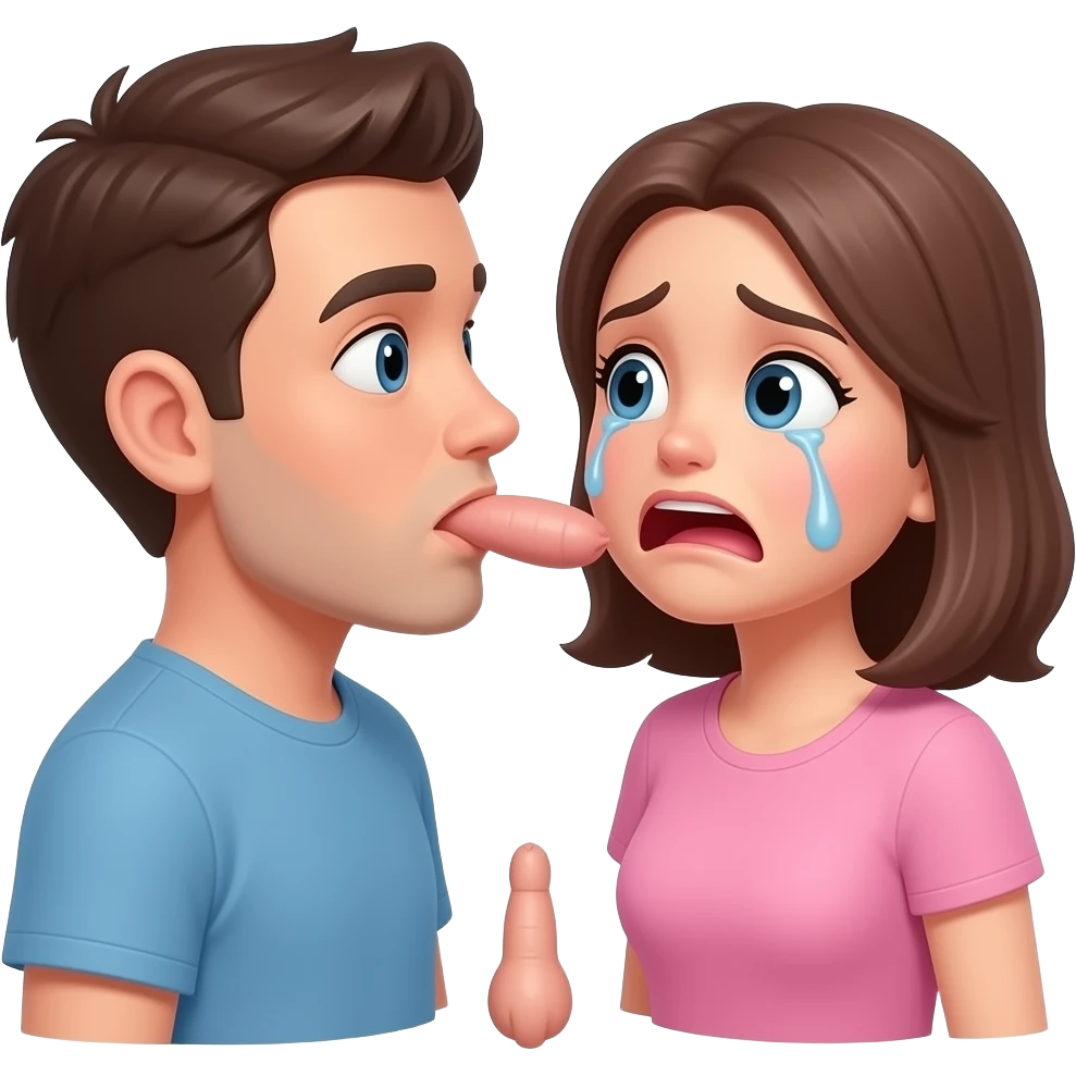 The man is putting is penis in the women mouth, the woman is crying and scared, the dick is placed between the men’s thighs no hands full body emoji
